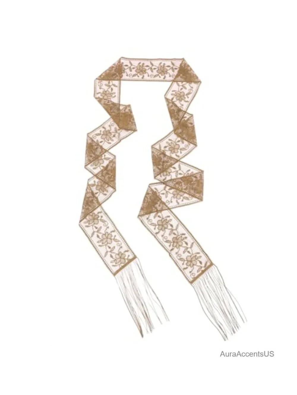 Lightweight Lace Mesh Skinny Scarf with Tassel Fringe